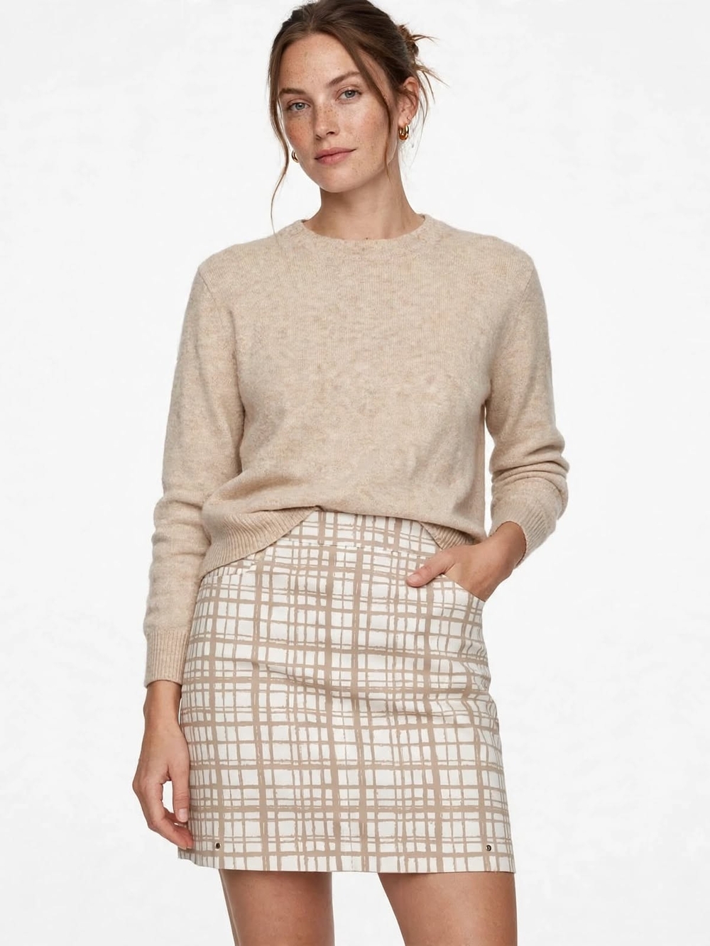 Hilary Radley Plaid Skort Size M NWT - Beige & White - Skirt with Built-In Short